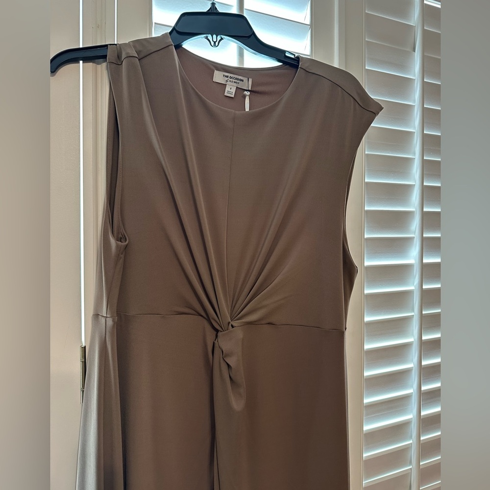 The Occasion Taupe Twist-Front Sleeveless Dress NWT